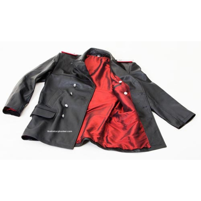 U-boat leather deck jacket fall collar - ww2 german leather jacket - BLACK
