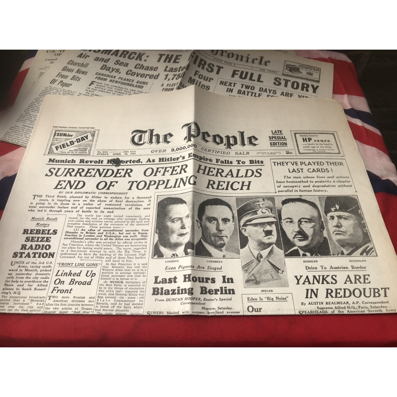 MILITARY PROP HIRE -  WW2 newspapers - The People Sunday 24th April 1945
