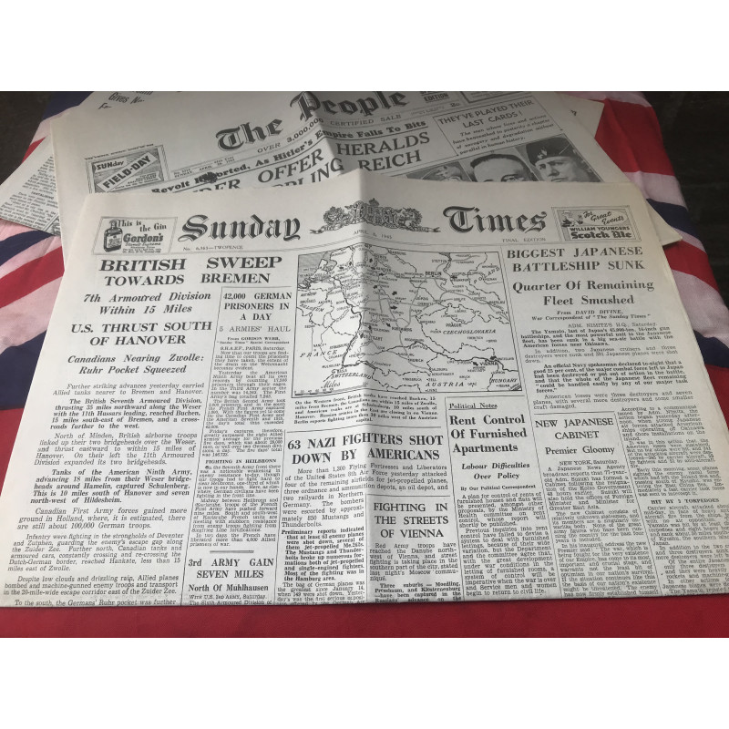 MILITARY PROP HIRE -  WW2 newspapers - The People Sunday 24th April 1945