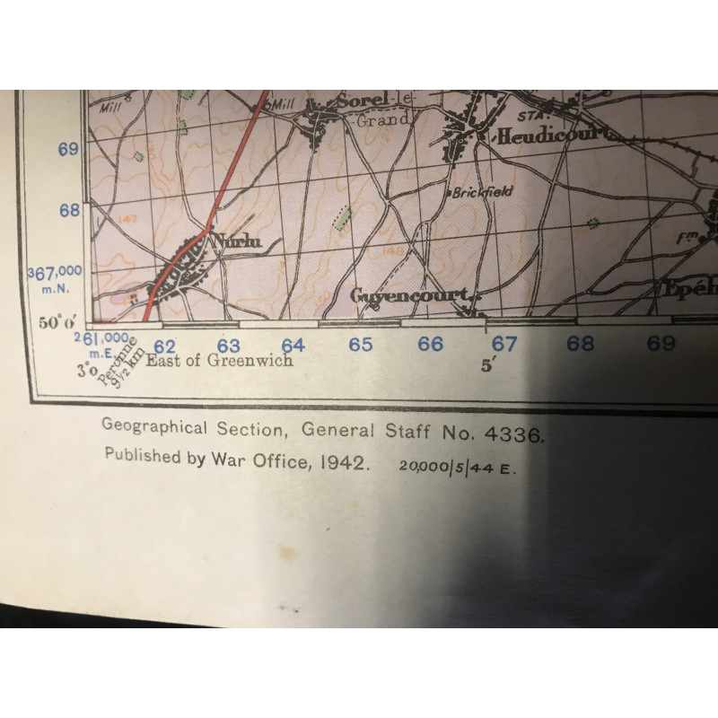 MILITARY PROP HIRE - WW2 British Map of Begium and N France 1942