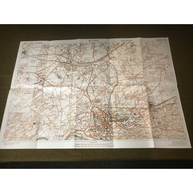 MILITARY PROP HIRE - WW2 British Map of Witten Germany 1945
