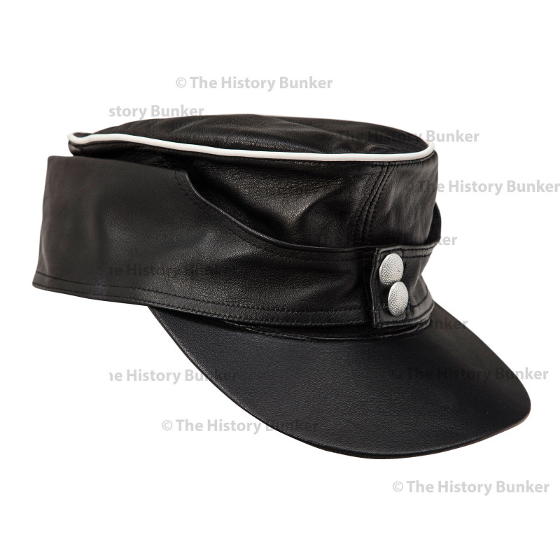 WW2 German M43 field cap - black leather