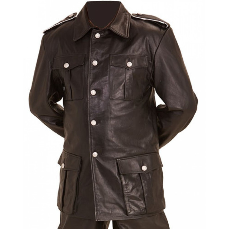WW2 German style M36 leather tunic BLACK